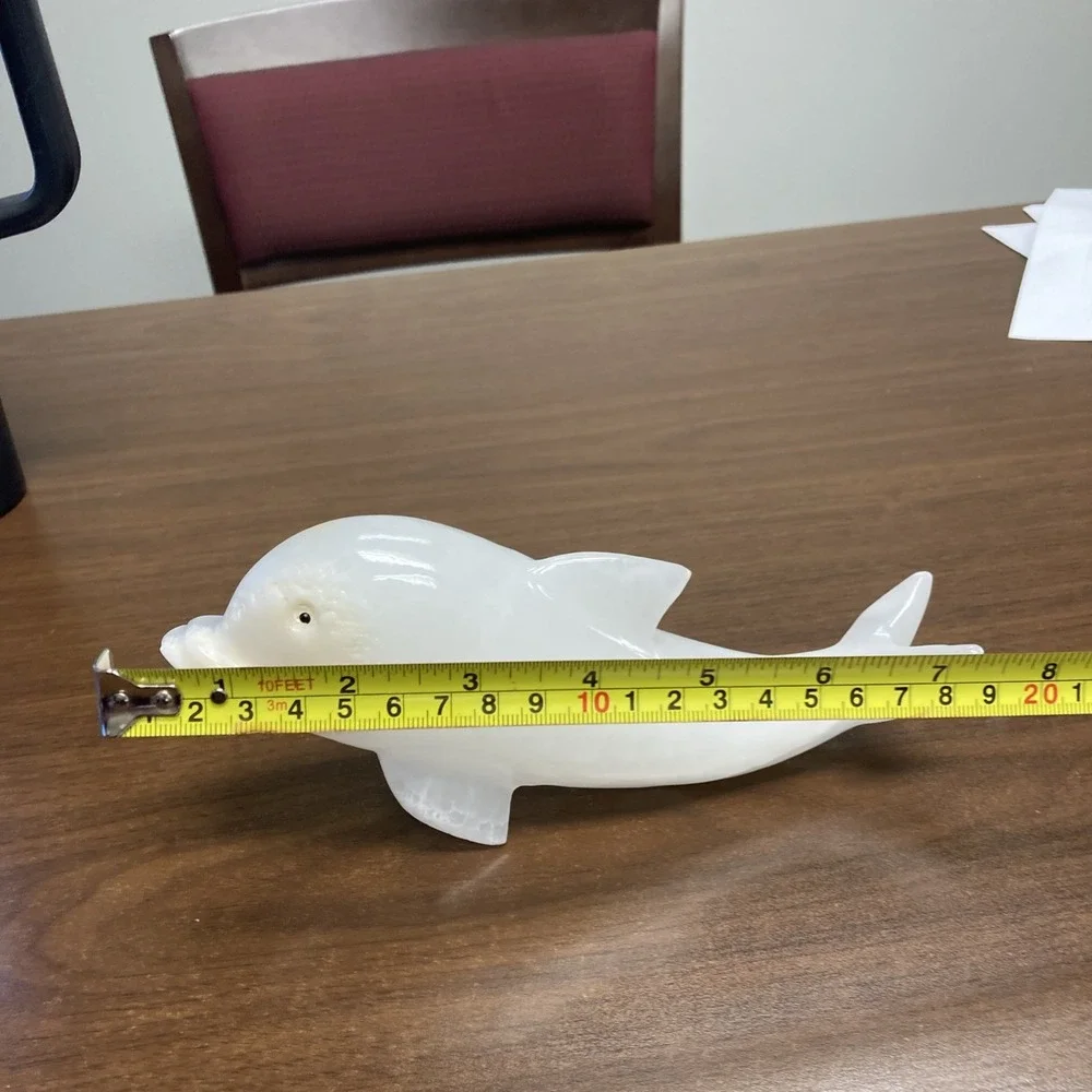 Vintage Dolphin‎ Alabaster Hand Carved Polished Figurine Marbled 8